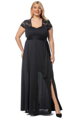 Maxi φόρεμα με δαντέλα σε μαύρο χρώμα