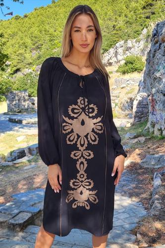 Midi φόρεμα με τύπωμα σε μαύρο χρώμα