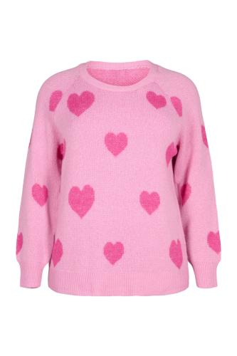 Πλεκτή μπλούζα με καρδιές σε ροζ χρώμα