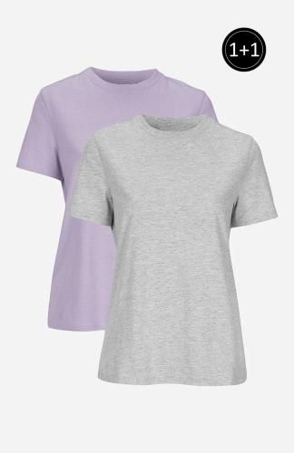 Κοντομάνικη μπλούζα με στρογγυλή λαιμόκοψη σε λιλά χρώμα (1+1)