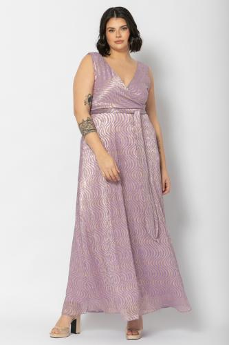 Maxi κρουαζέ φόρεμα με ανάγλυφο σχέδιο σε λιλά χρώμα
