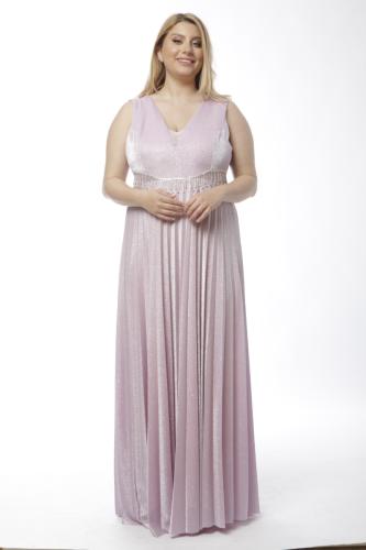 Maxi πλισέ φόρεμα με γκλίτερ σε ροζ χρώμα