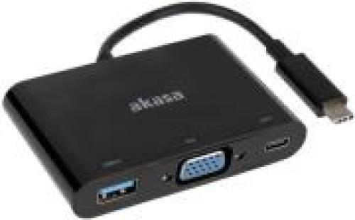 AKASA AK-CBCA02-15BK TYPE C TO VGA AND POWER DELIVERY ADAPTER WITH EXTRA USB3.0 TYPE A PORT