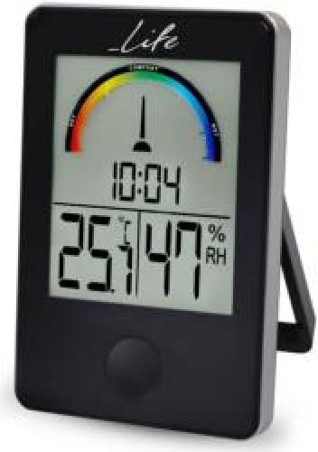 LIFE WES-100 DIGITAL INDOOR THERMOMETER AND HYGROMETER WITH CLOCK BLACK
