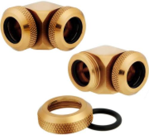 CORSAIR HYDRO X FITTING HARD XF 90° ANGLED GOLD 2-PACK (12MM OD COMPRESSION)