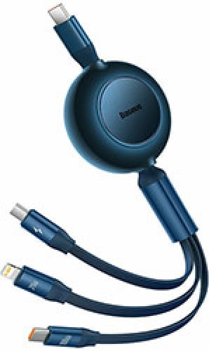 BASEUS BRIGHT MIRROR 4 RETRACTABLE TYPE-C 3-IN-1 CABLE MICRO+ USB-C + LIGHTNING 100W 3.5A 1.1M BLUE