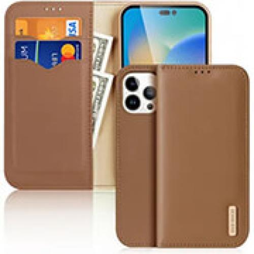 DUX DUCIS HIVO LEATHER WALLET CASE FOR APPLE IPHONE 15 PRO MAX BROWN