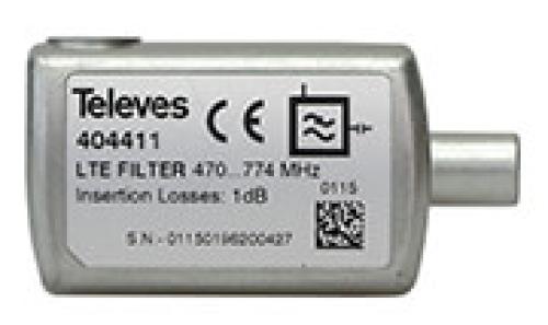 TELEVES 404411 PLUGGABLE FILTER WITH IEC CONNECTOR LTE 4G 470-774MHZ (CH 21-58)