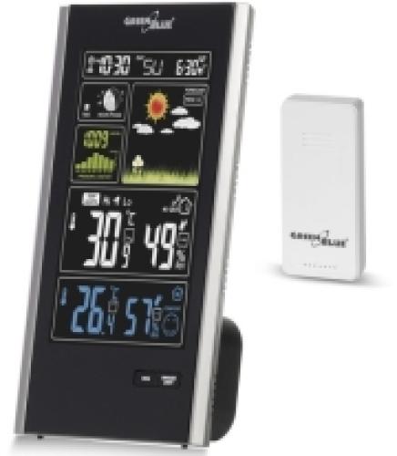 GREENBLUE GB520 WIRELESS WEATHER STATION DCF, PRESSURE, MOON PHASE, USB CHARGER BLACK