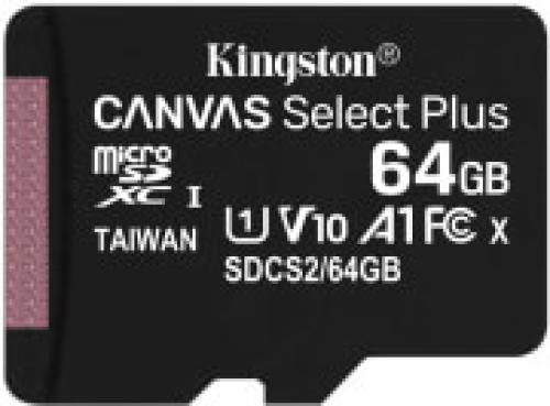 KINGSTON SDCS2/64GBSP CANVAS SELECT PLUS 64GB MICRO SDXC 100R A1 C10 SINGLE PACK
