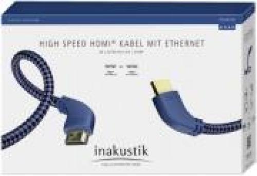 IN-AKUSTIK PREMIUM HIGH SPEED 4K HDMI CABLE WITH ETHERNET 90° ANGLED GOLD-PLATED 2M BLUE/SILVER