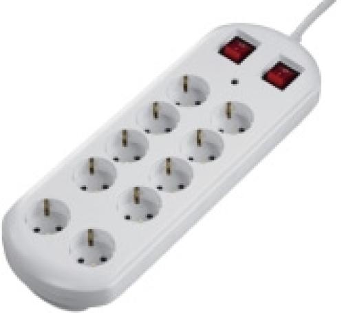 HAMA 137233 10-WAY POWER STRIP WITH 2 SWITCHES AND OVERVOLTAGE PROTECTION 2M WHITE