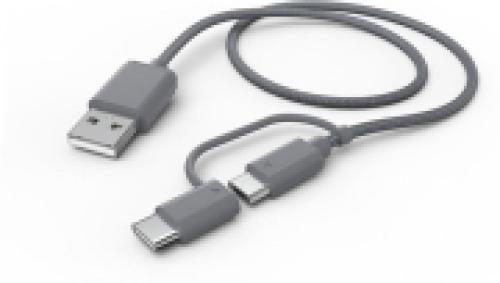 HAMA 187224 2-IN-1 USB CABLE USB-A - MICRO-USB WITH ADAPTER TO USB-C 1 M GREY