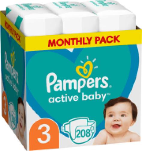 ΠΑΝΕΣ PAMPERS ACTIVE BABY NO3 (6-10KG) 208 TMX MONTHLY PACK