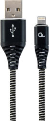 CABLEXPERT CC-USB2B-AMLM-1M-BW PREMIUM COTTON BRAIDED 8-PIN CHARGING CABLE BLACK/WHITE 1M