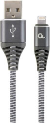 CABLEXPERT CC-USB2B-AMLM-2M-WB2 PREMIUM COTTON BRAIDED 8-PIN CHARGING CABLE GREY/WHITE 2 M