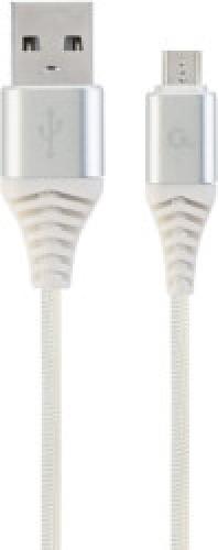 CABLEXPERT CC-USB2B-AMMBM-2M-BW2 PREMIUM COTTON BRAIDED MICRO-USB CHARGING CABLE SILVER/WHITE 2 M