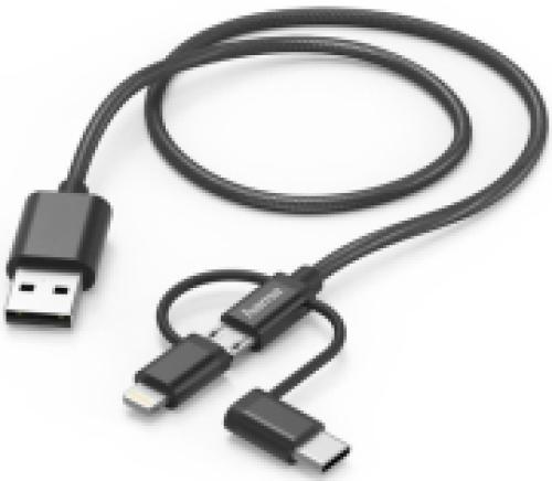 HAMA 183304 3-IN-1 MICRO-USB CABLE WITH ADAPTER FOR USB TYPE-C & LIGHTNING 1.5MBLACK