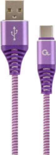 CABLEXPERT CC-USB2B-AMCM-1M-PW COTTON BRAIDED CHARGING CABLE USB TYPE-C PURPLE/WHITE 1 M
