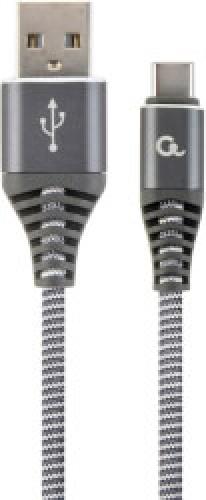 CABLEXPERT CC-USB2B-AMCM-2M-WB2 COTTON BRAIDED CHARGING CABLE USB TYPE-C GREY/WHITE 2 M