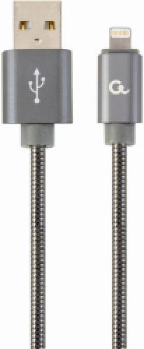 CABLEXPERT CC-USB2S-AMLM-2M-BG PREMIUM SPIRAL METAL 8-PIN CHARGING AND DATA CABLE 2M METALLIC GREY