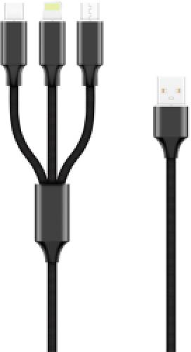 FOREVER 3IN1 CABLE USB - LIGHTNING + USB-C + MICROUSB 1,0 M 2A BLACK