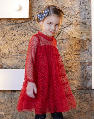 Φόρεμα με κεντημένα πουά για κορίτσι.Boutique collection | ΚΕΡΑΣΣΙ