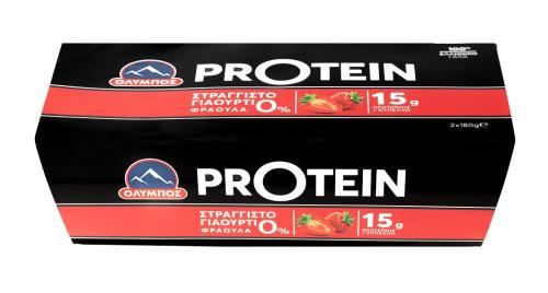 Επιδόρπιο Γιαουρτιού στραγγιστό Φράουλα 0% λιπαρά Protein ΟΛΥΜΠΟΣ (2x180g)