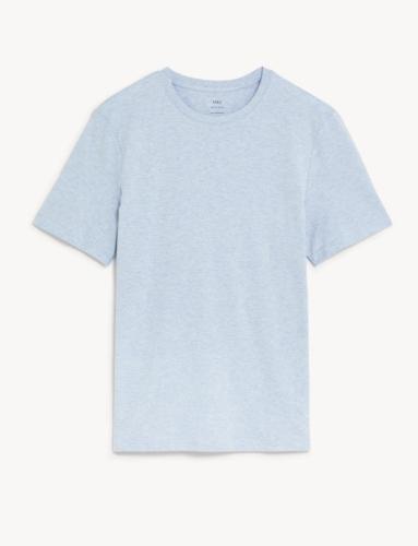 T-Shirt με Κλειστή Στρογγυλή Λαιμόκοψη Απαλό Μπλε από 100% βαμβάκι (L) Marks & Spencer