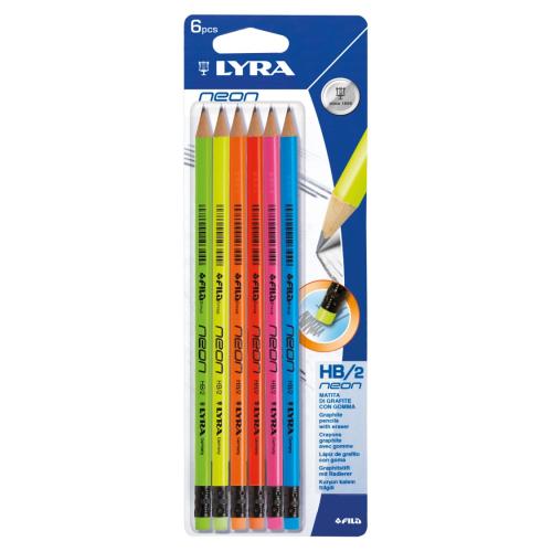 Μολύβι HB με Γόμα 6 χρώματα σε Blister Lyra Neon (1 τεμ)