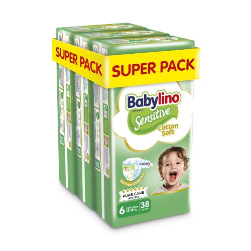 Ανοιχτές Πάνες Sensitive No6 (13-18kg) 3 Pack Babylino (114τεμ)