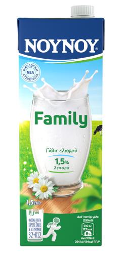 Γάλα Υψηλής Θερμικής Επεξεργασίας Family Ελαφρύ 1,5% λιπαρά ΝΟΥΝΟΥ (1,5lt)