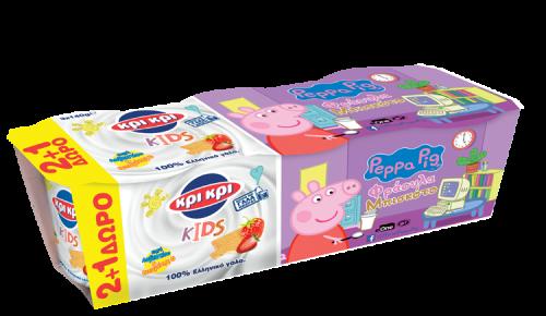 Επιδόρπιο Γιαουρτιού Φράουλα Μπισκότο Peppa Kids Κρι Κρι (3x140g) 2+1 Δώρο