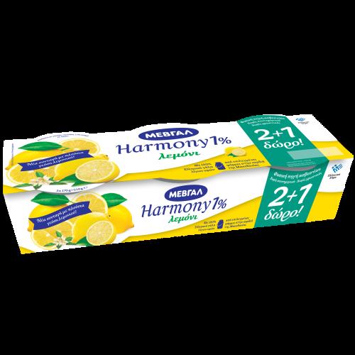 Επιδόρπιο Γιαουρτιού Harmony 1% λιπαρά Λεμόνι Μεβγάλ (3x170 g) 2+1 δώρο