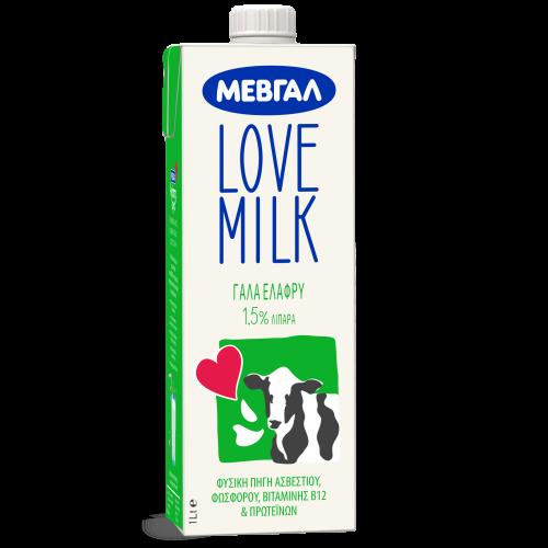 Γάλα Υψηλής Θερμικής Επεξεργασίας 1,5% λιπαρά Love Milk Μεβγάλ (1 lt)