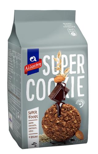 Super Cookie με Βρώμη, Μαύρη Σοκολάτα, Αμύγδαλο & Κινόα, Αλλατίνη (180g)