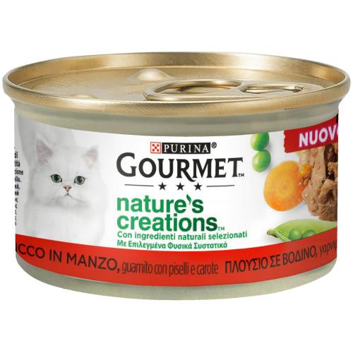Τροφή για Γάτες με Βοδινό γαρνιρισμένο με Αρακά και Καρότα Gourmet Nature's Creations (85g)
