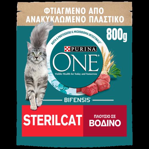 Ξηρά Τροφή για στειρωμένες γάτες Sterilcat Βοδινό και Σιτάρι Purina One (800 g)
