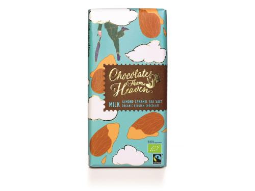 Βιολογική Fairtrade Σοκολάτα Γάλακτος με Καραμελωμένα Αμύγδαλα & Θαλασσινό Αλάτι From Heaven (100g)