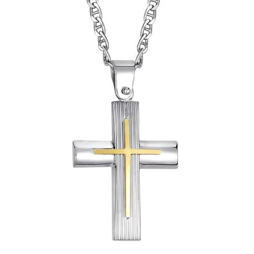 Ανδρικός Σταυρός Με Αλυσίδα Σε Ασήμι 925 Με Επιπλατίνωμα και Χρύσωμα Κ18 / ST-TS20109LG1