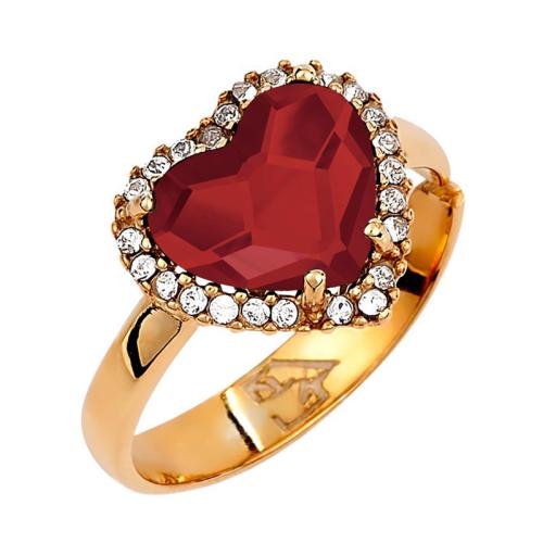 Δαχτυλίδι Ροζέτα Καρδιά σε Ασήμι 925 με Χρύσωμα Κ18 και Κόκκινη πέτρα P.Q. EUROPEAN CRYSTALS / EXIS / AD-E1073KG1