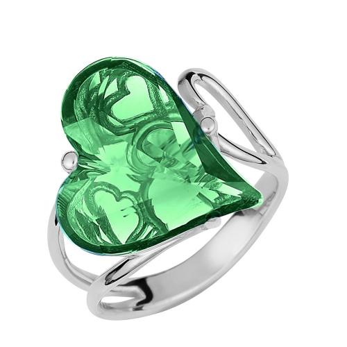 Δαχτυλίδι Καρδιά σε Ασήμι 925 με Επιπλατίνωμα και Πράσινη Πέτρα P.Q. EUROPEAN CRYSTALS / AD-15849GSL1
