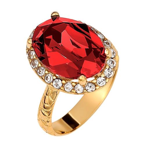Δαχτυλίδι Ροζέτα Οβάλ Σε Ασήμι 925 Με Χρύσωμα Κ18 Και Κόκκινη Πέτρα P.Q. EUROPEAN CRYSTALS / EXIS / AD-E1219WKG1