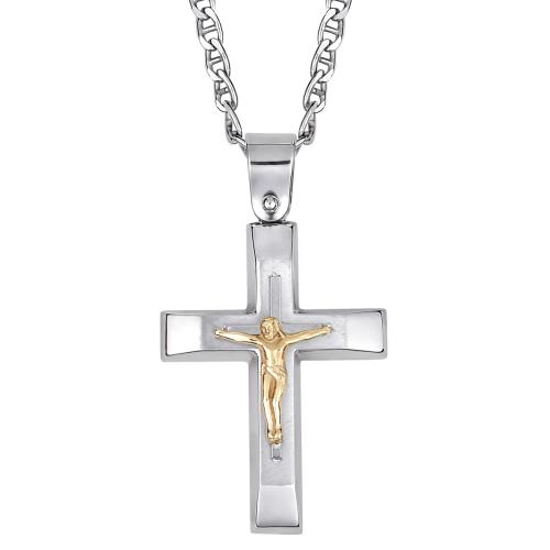 Ανδρικός Σταυρός με Αλυσίδα και Εσταυρωμένο / Ασήμι 925 και Χρυσό Κ14 / ST-TS20077LG1