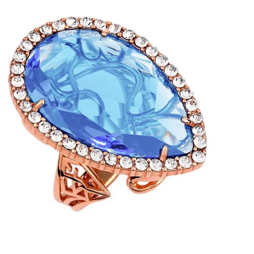 Ασημένιο δαχτυλίδι 925 με Ρόζ Χρύσωμα Κ18 και Γαλάζια πέτρα P.Q. EUROPEAN CRYSTALS / AD-15858BLAR1