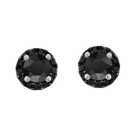 Ασημένια σκουλαρίκια ροζέτες 925 με μαύρη πέτρα P.Q. EUROPEAN CRYSTALS / SK-E3212BBL1