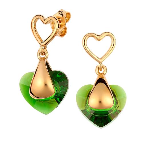 Σκουλαρίκια Καρδιές σε Ασήμι 925 με Χρύσωμα Κ18 και Πράσινες Πέτρες P.Q. EUROPEAN CRYSTALS / SK-34751GG1
