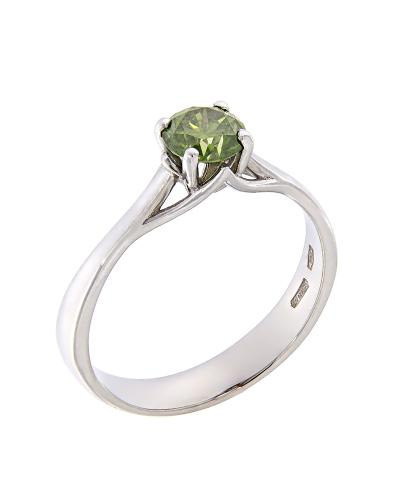 Δαχτυλίδι μονόπετρο λευκόχρυσο Κ18 με πράσινο διαμάντι