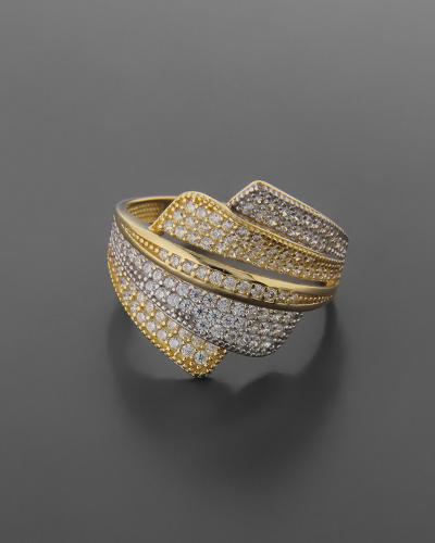 Δαχτυλίδι χρυσό και λευκόχρυσο Κ14 με Ζιργκόν