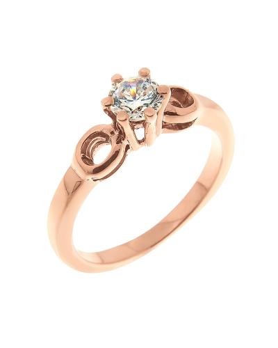 Δαχτυλίδι μονόπετρο ροζ χρυσό Κ14 με ζιργκόν